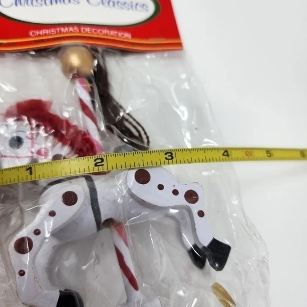 NWT Vintage Bradford Novelty Company White Wood Carousel Horse Ornament‎